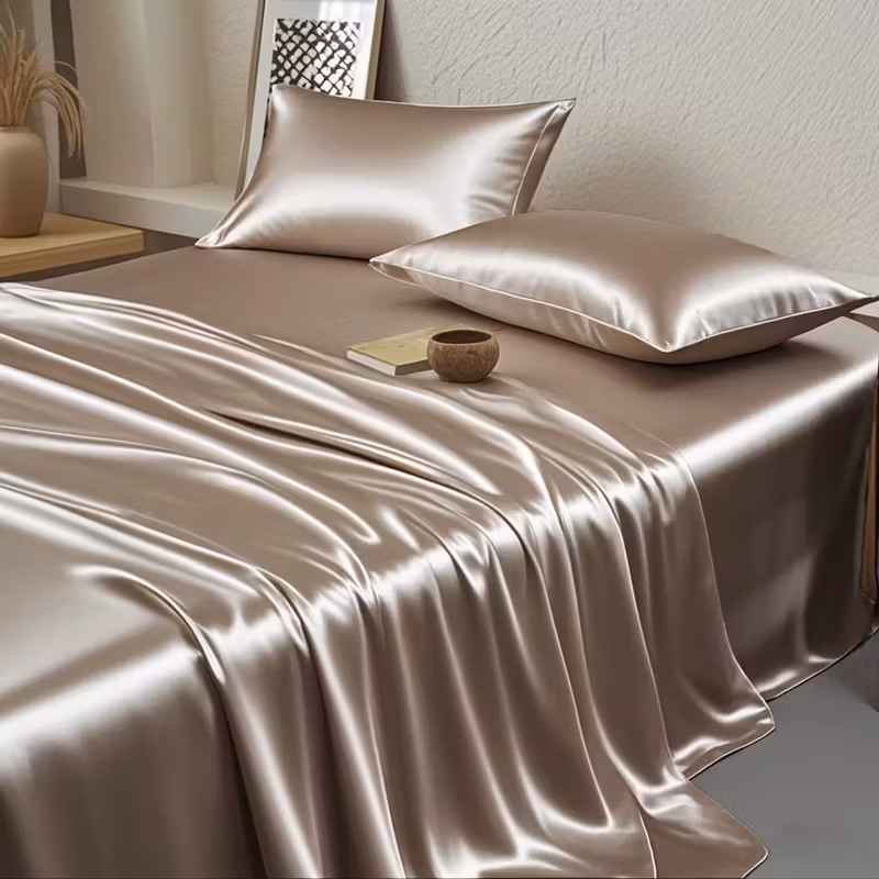 4pcs Luxury Soft Airy Blue Satin Bed Sheets Set