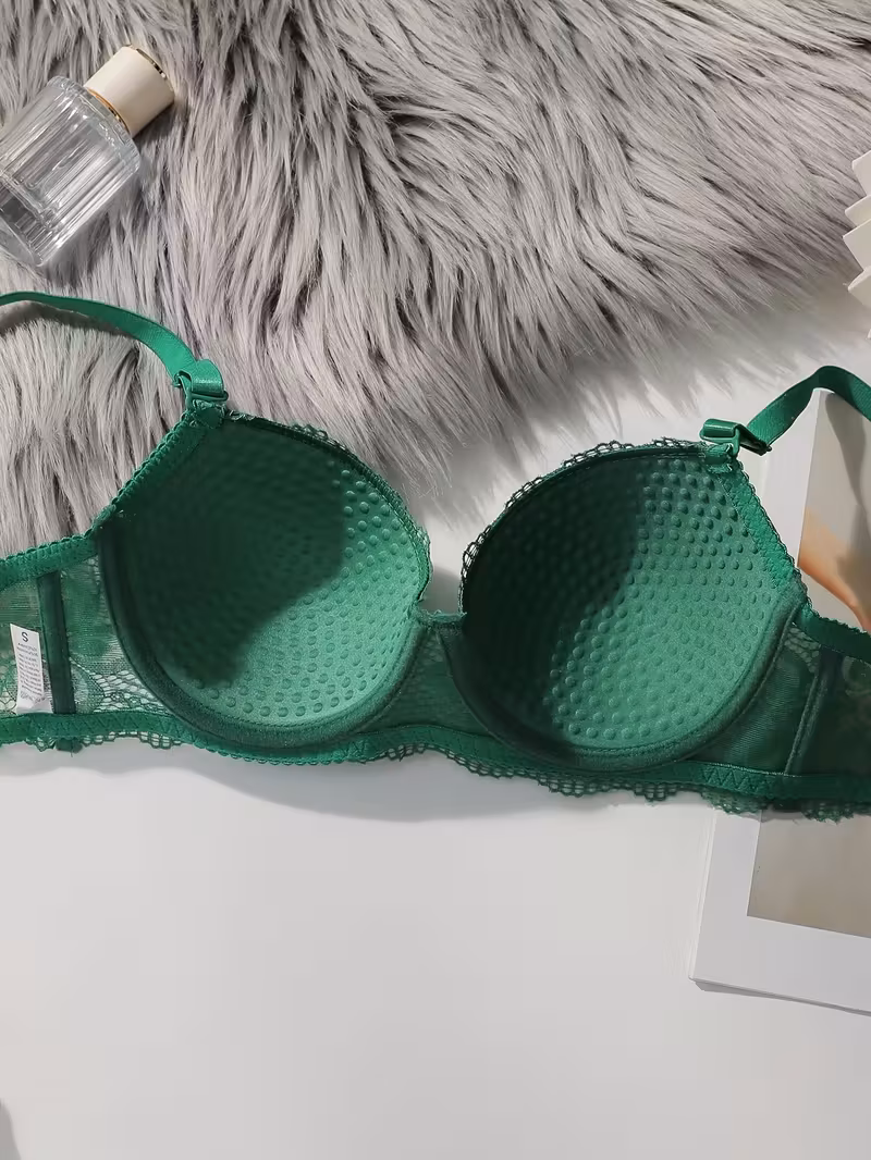 legant Floral Lace Trim Non-Removable Padding Bra 