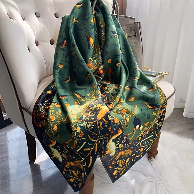 Crane Print Square Scarf