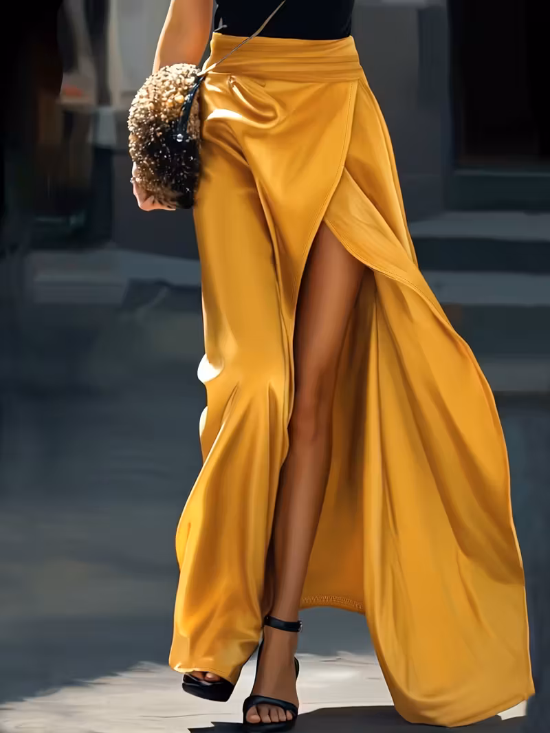Solid Color Elegant A-Line Zip Fabric Skirt 