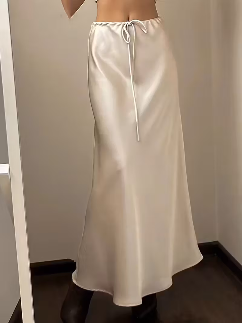 Satin Midi Skirt with Adjustable Drawstring