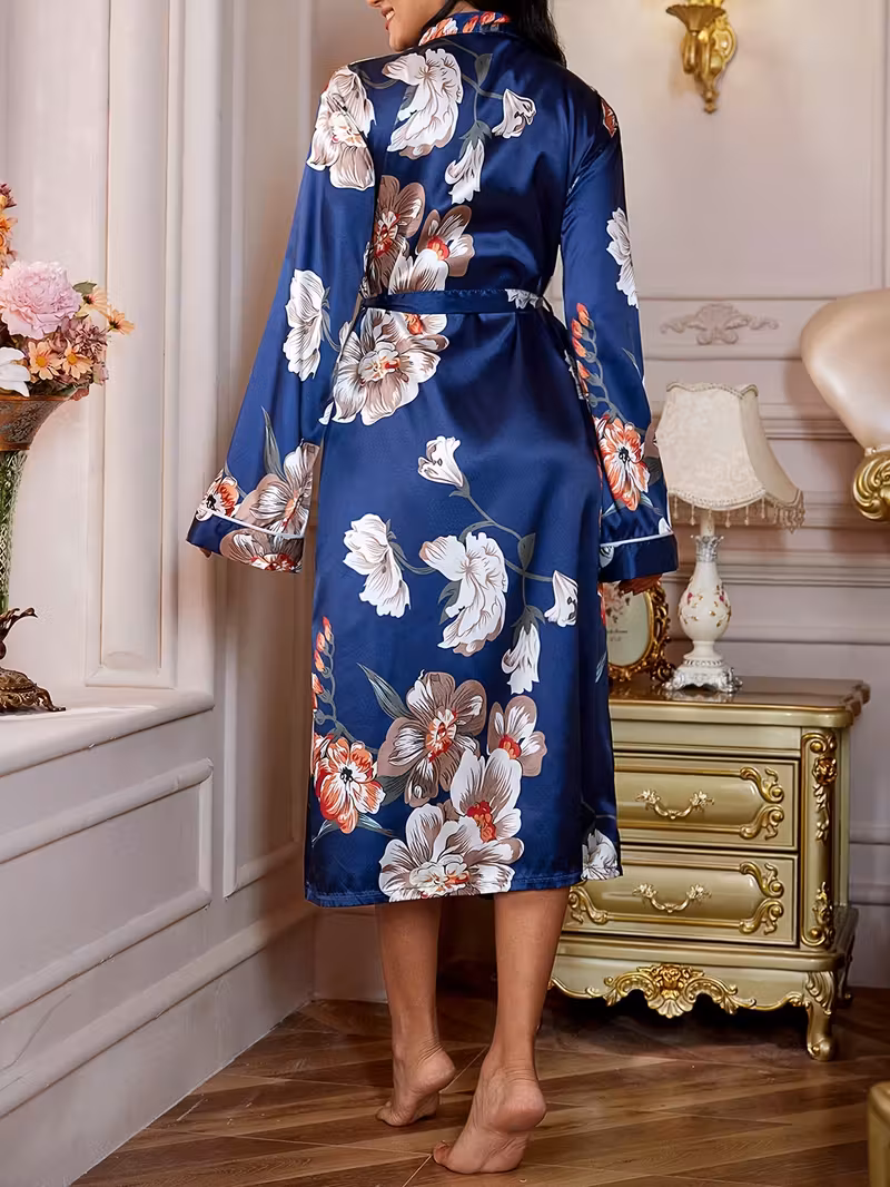 Velvet Floral Print Comfortable Home Robe Nightgown