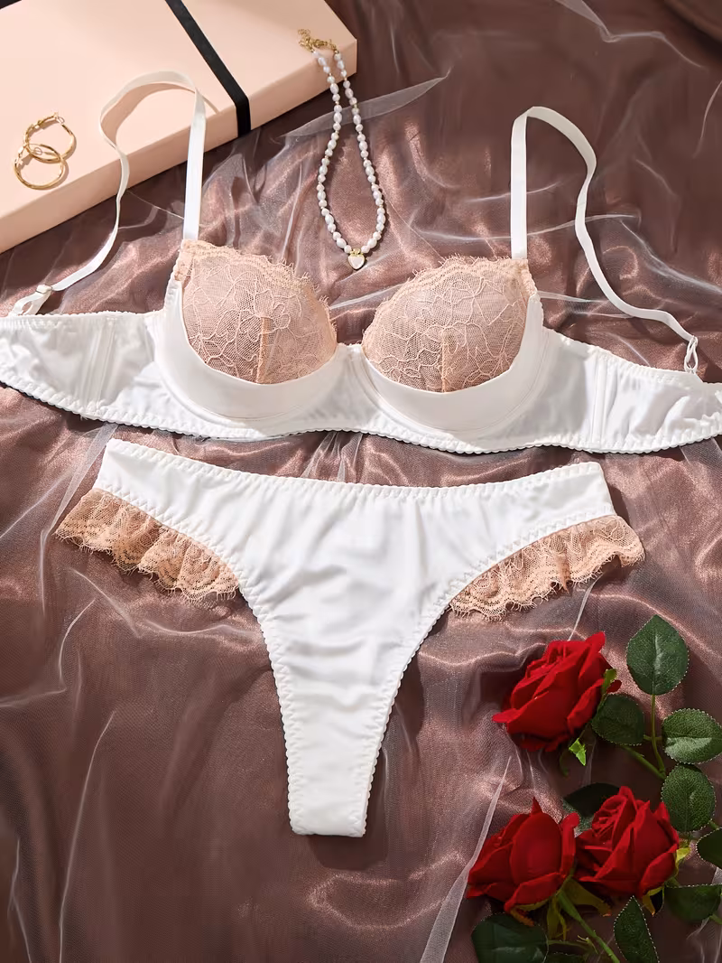 French Style Light Beige Lace Sexy Bra and Panties Set 