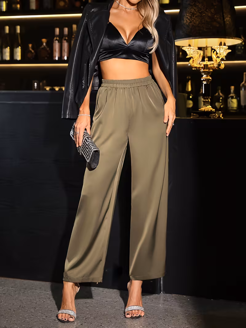 Elegant Women's Black Satin Pants
