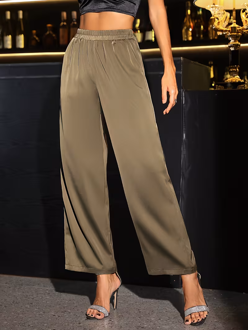 Elegant Women's Black Satin Pants