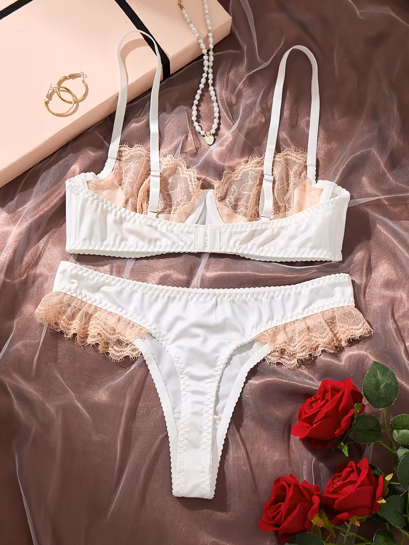 French Style Light Beige Lace Sexy Bra and Panties Set 